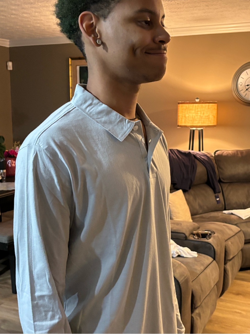 Men's Long-Sleeve Polo Shirt - Light Gray - Picture 1 of 3